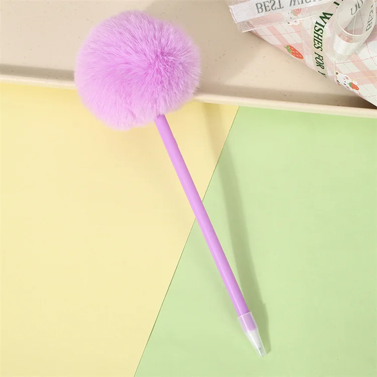 School supplie ball point pen Cute rabbit fur ball cute plush blue ballpoint pen kids students kawaii office stationery