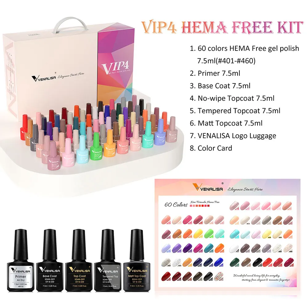 2022 Newest Venalisa VIP4 Kit Hema Free Acrylic Nail Gel Polish UV Gel Whole Set 60 Color Gel Nail Polish Private label Enamels