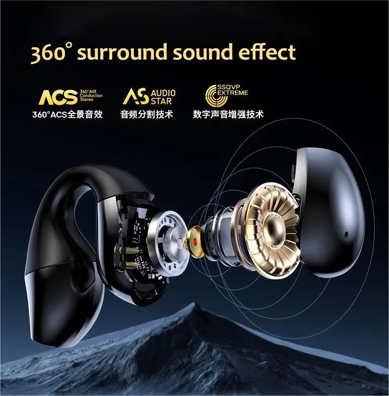 TWS Air Conduction Headphone BT5.3 Wireless Earphones Denoising Earbuds With Ear Clip