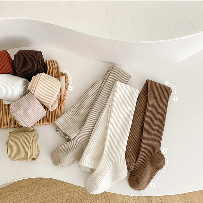 Multi Colors Solid Kids Stockings Tights Wholesale Ribbed Children Pantyhose 100 Cotton Girls Baby Kids Tights
