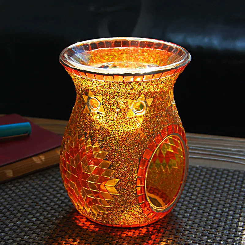 Customized new mosaic ethnic style sunflower, glass color luxury aromatherapy stove candle holder essential oil lamp