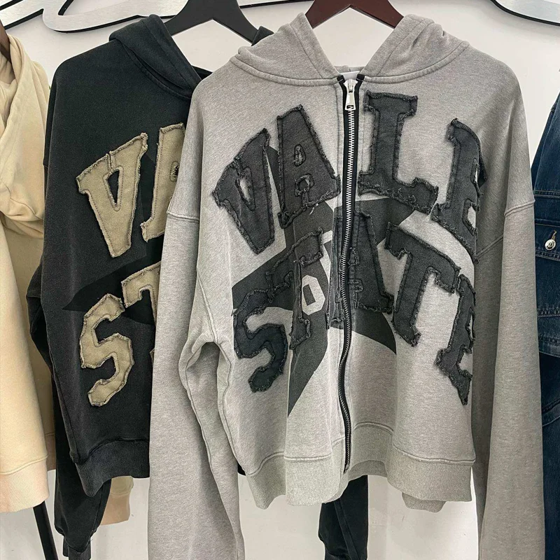 Top Quality 100%Cotton French Terry Vintage Acid Washed Custom Embroidery Patch Men Sweatshirt Oversize Hoodie