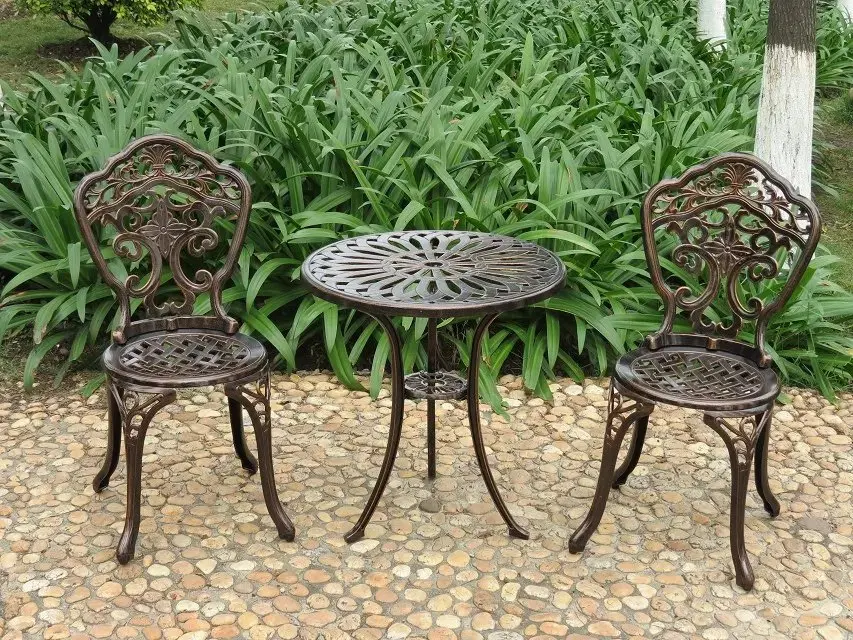 Metal kd Patio Chair Set Furniture Cast Antique Outdoor Aluminum 3 Pieces Dining Garden Patio Table and Chair Set Bistro Sets