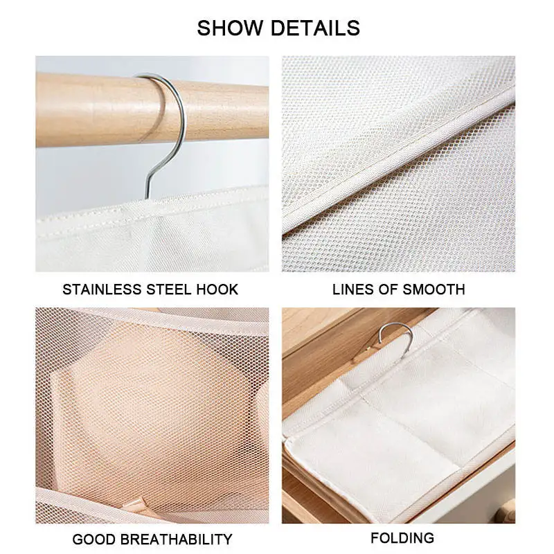 Double Sided Grid Closet Multi-Role Foldable Hanging Bag Socks Bra Underwear Hanger Storage Organizer Bag