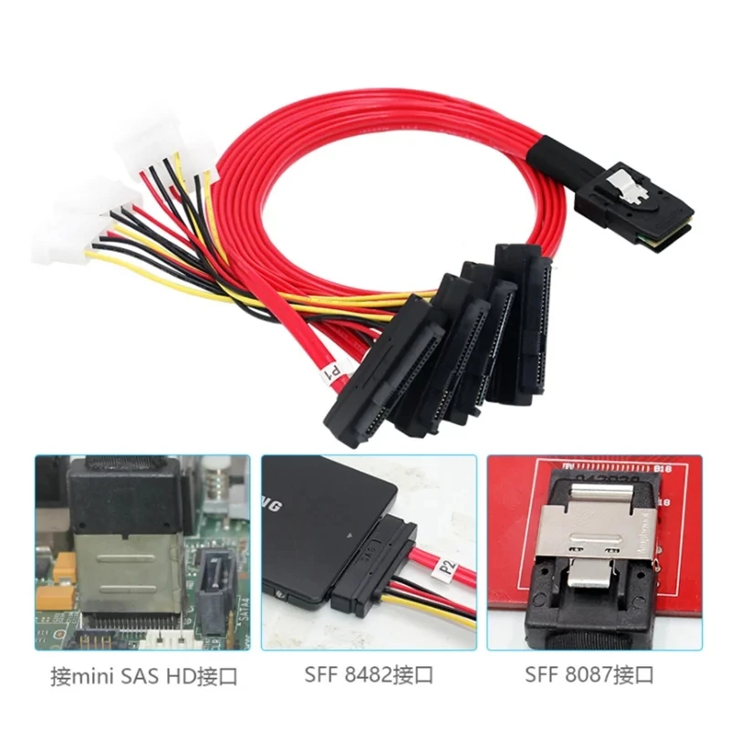 LSI / 3Ware Molex Mini SAS SFF-8087 To SFF-8482 And Power X4 SAS Cable