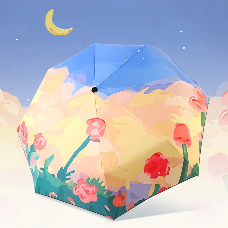 Full Automatic open close 3 Folding Polyester Pongee Travel windproof umbrella For Gift With Logo