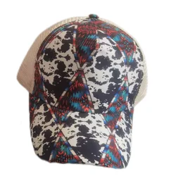 A 272 Woman Sports Baseball Cap Messy Buns Washed Cotton Trucker Mesh Hats Cactus Sunflower Cross Distressed Ponytail Hats