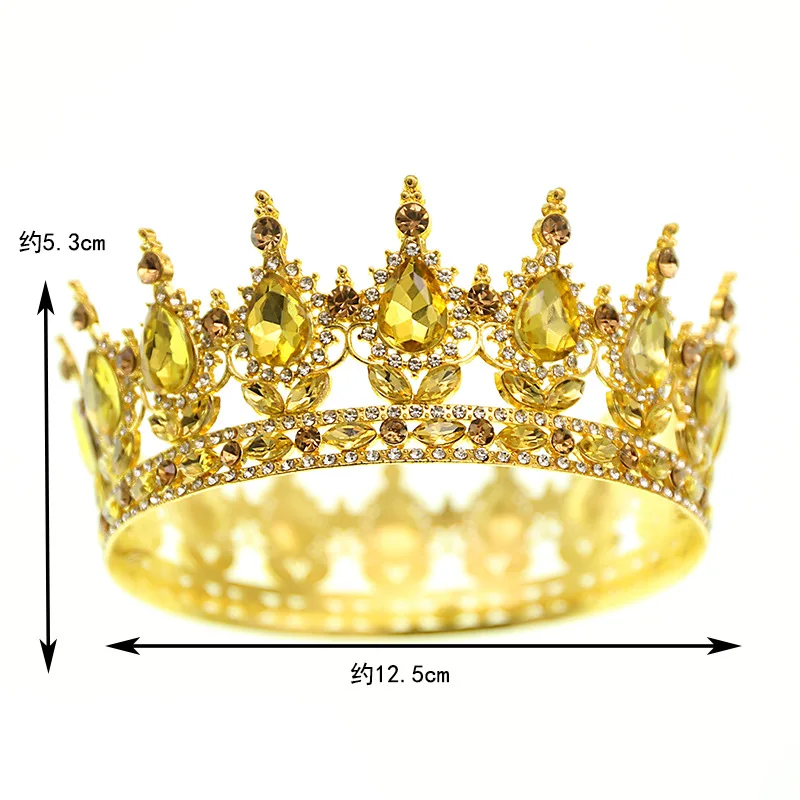 High quality bridal round Large crown for girl baroque wedding Tiaras Vintage European colorful crystal queen bouquet decoration