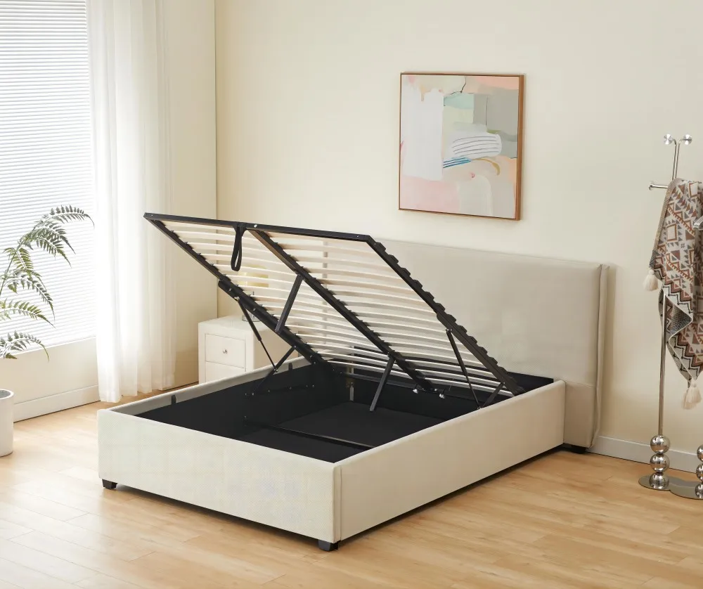 Effortless Elegance: Elevate Your Bedroom with Our Ivory Upholstered Gas Lift Bed
