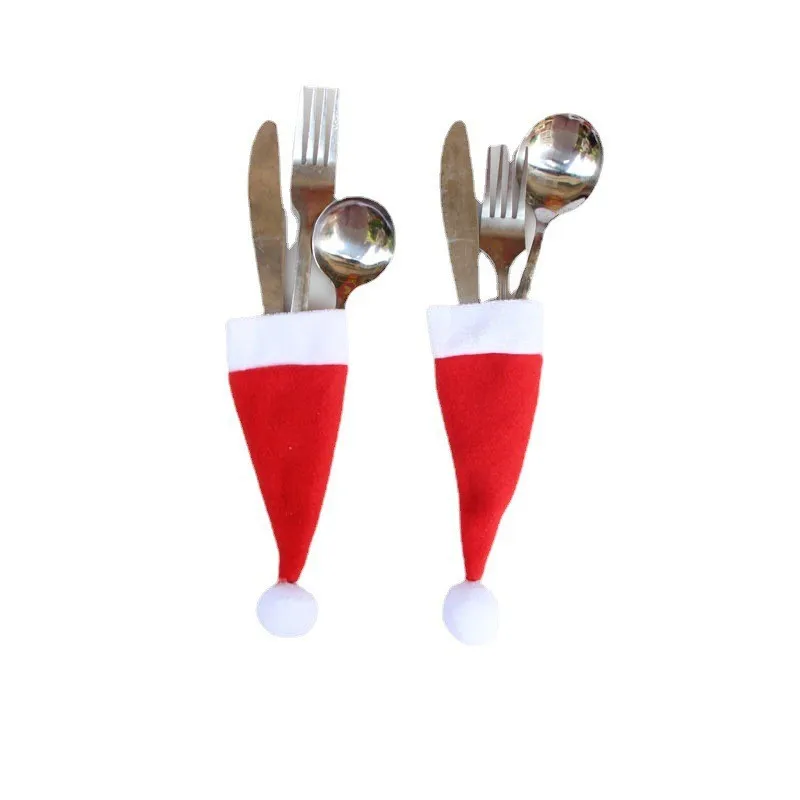 Christmas Festival table use Hat Knife and Fork Set Home Hotel Party Event Decorations Non-Woven Christmas Small Hat Decoration