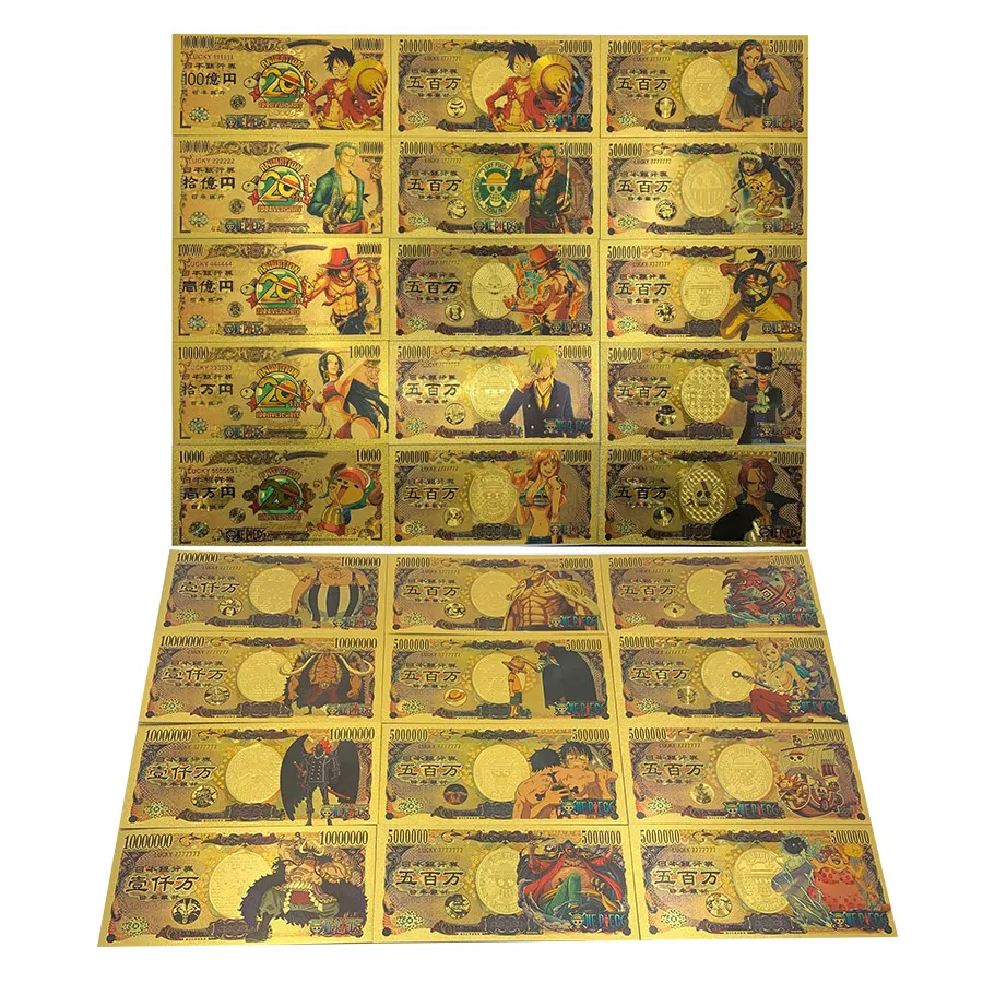 27 type Japanese Classic Anime One Piece Yen Gold Banknote Cartoon Money Collectible Gifts for Souvenir Home Decor Gift for Kids