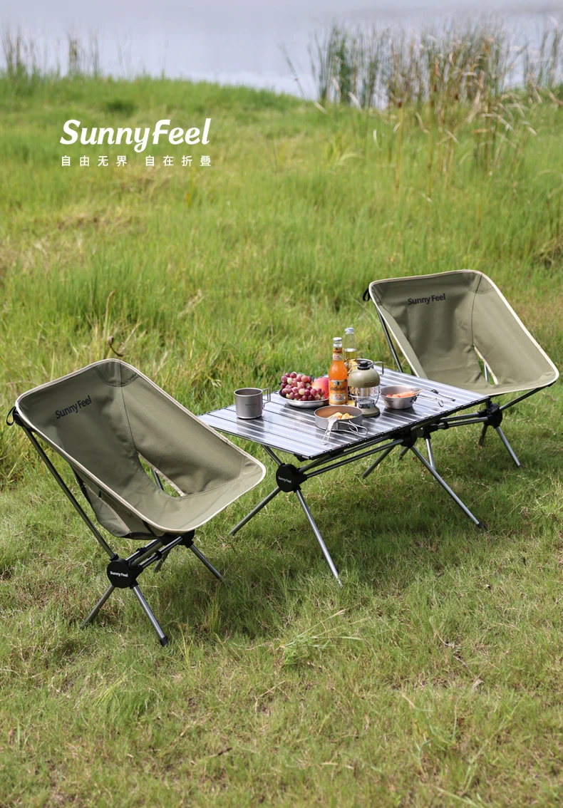 SUNNYFEEL Outdoor Furniture Portable Camping Chairs Folding Outdoor Steel Wood Grain Foldable Fishing Kermit Chair