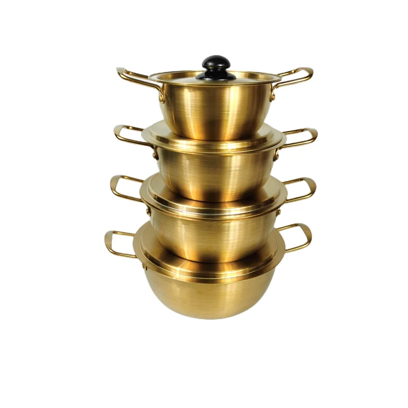Professional Exporters Golden Stainless Steel Cookware Seafood Noodles Korean Ramen Soup Stock Pot With Lid