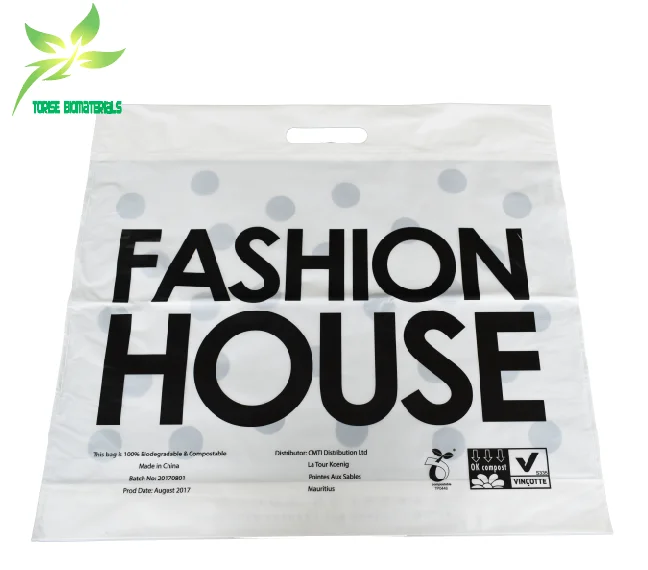 clear cornstarch based biodegradable plastic tote shopopping bags extra large compostable hand bag