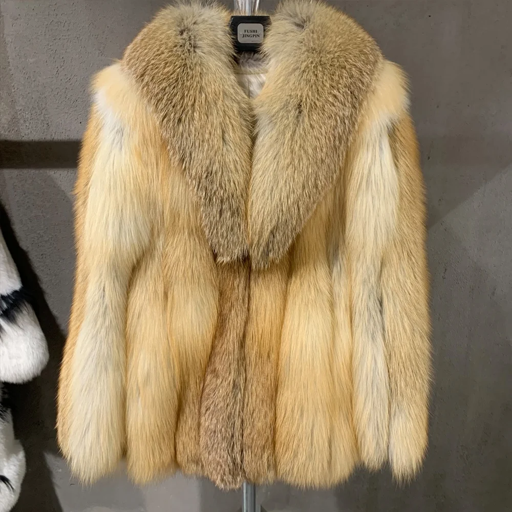 Real Red Fox Jacket Long Sleeve Ladies Real Fox Coat Women Natural Fur Cloth