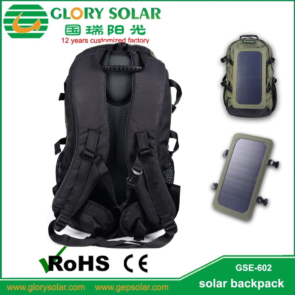 Glory Solar Polyester Waterproof Hiking Solar Panel Backpack With USB Charger Solar Panel For Digital Products backpack