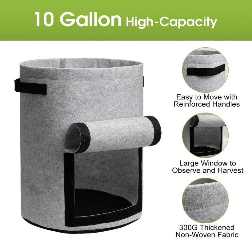 Custom Reusable Felt Planter Pot with Handles and Harvest Window for Potato Tomato and Vegetables