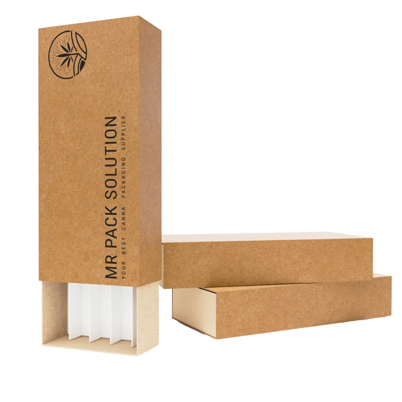 Premium Pre Stash Box Smell Proof Roll Pull Sustainable Eco Packaging Compostable Paper Box with Dividers
