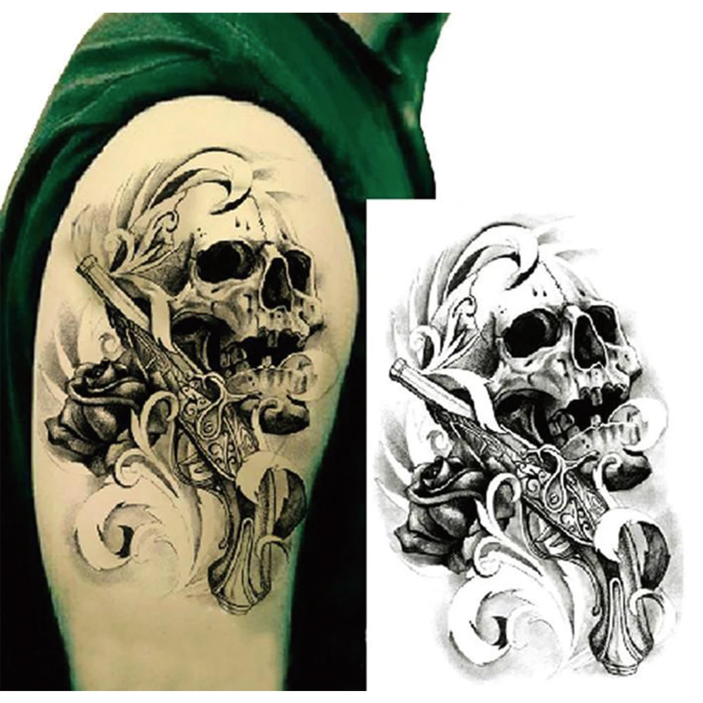 Cool Sexy Skull Tattoo Sticker Artificial Temporary Lasting Arm Tattoo Sticker For Men/Women