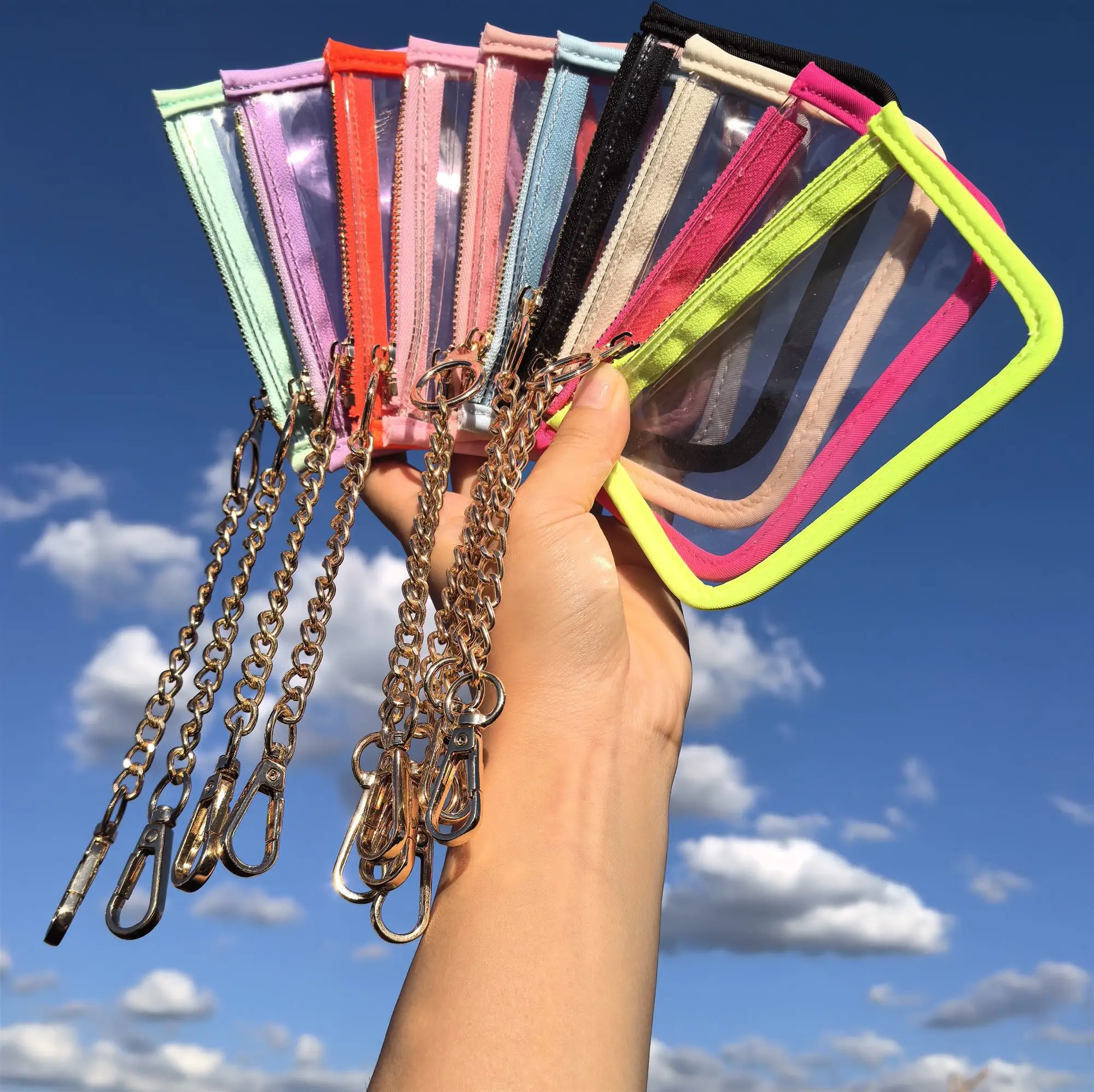 Keymay 3 Days Fast Shipping 10 Colors High Quality Waterproof Womens Keychain Wallet Coin Purse Keychain Clear PVC Coin Purse