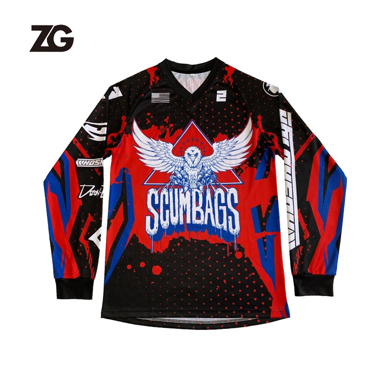 TOP Quality Custom Sublimation BMX Jersey 100% Polyester Mesh Motocross Long Sleeves Jerseys