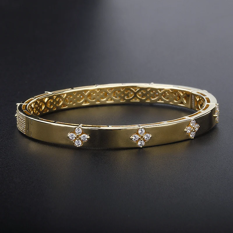 fine jewelry silver brand bracelet 925 sterling bangles width full diamond cz gold plated cubic zircon trend bangle for girls