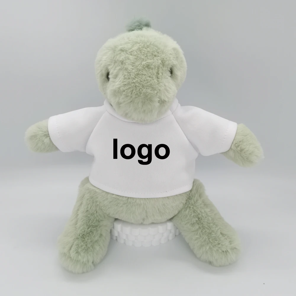 Sublimation Supplies 23cm Size Plush Animal Green Dinosaur with White pink Blue Red Hoodies Dragon Outfit Customized logo