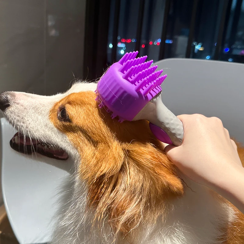 2 in 1 Soft Grooming Hair Cat Pet Cleaning Shampoo Dispenser Massage Wash Shower Soap Scrubber Dog Bath Brush