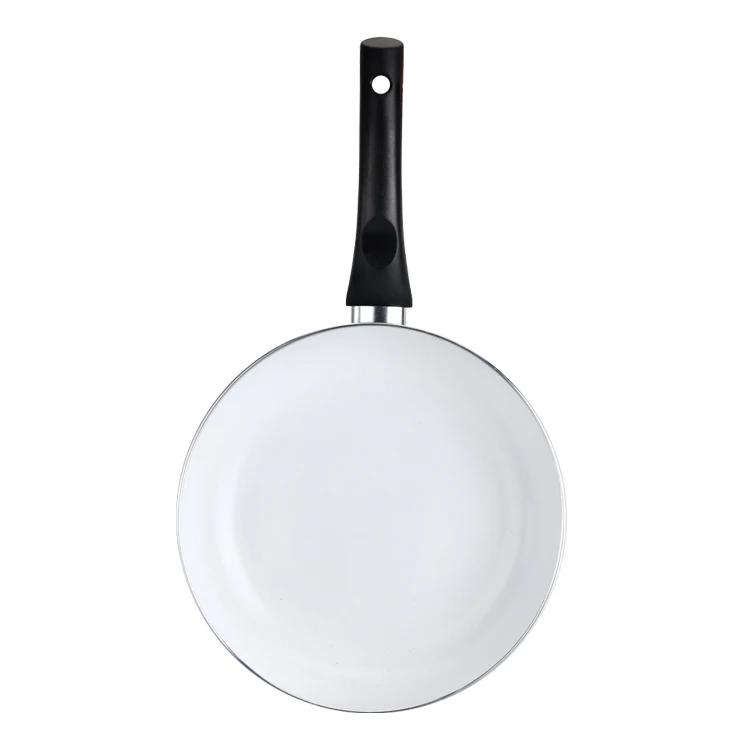 Pressed Aluminum Fry Pan 2 layers excilon White Ceramic Coating Heat Resistant Coating Hole Induction 24*5.0mm