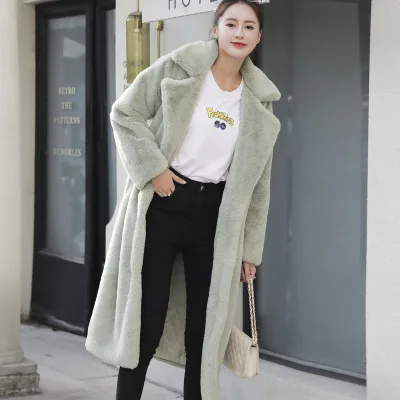 New Women Winter Warm Faux Fur Coat Thick Women Long Coat Turn Down Collar Women Warm Coat