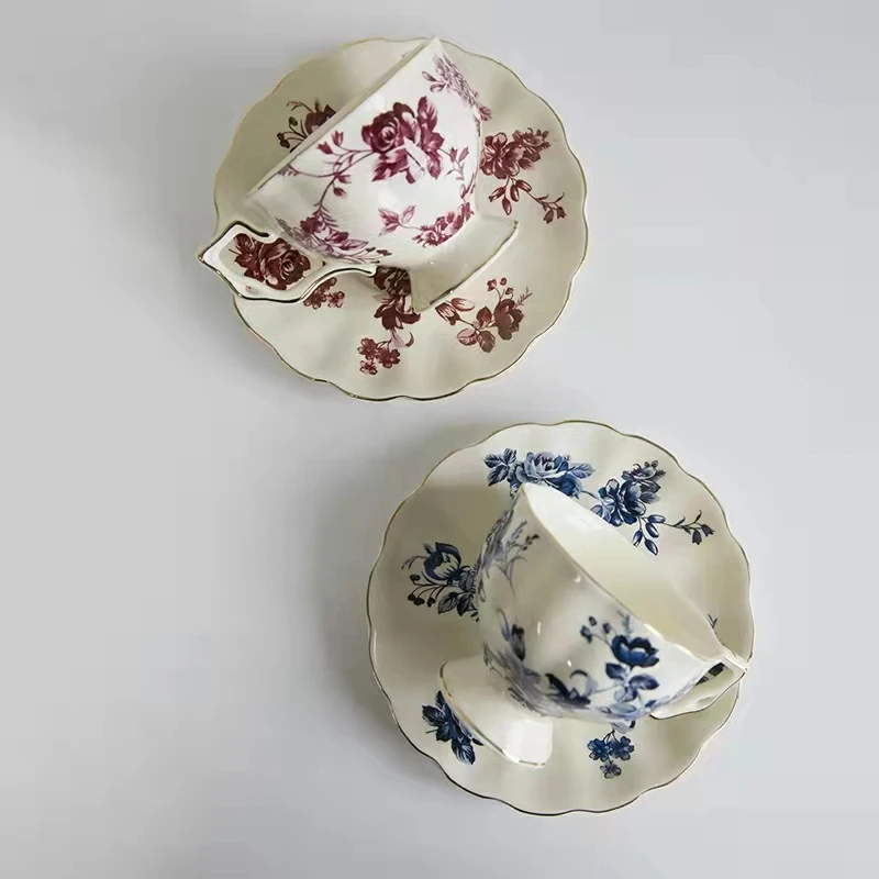 European Ceramic Flower Tea Pot And Retro Rose Afternoon Tea Coffee Cup With Saucer Set