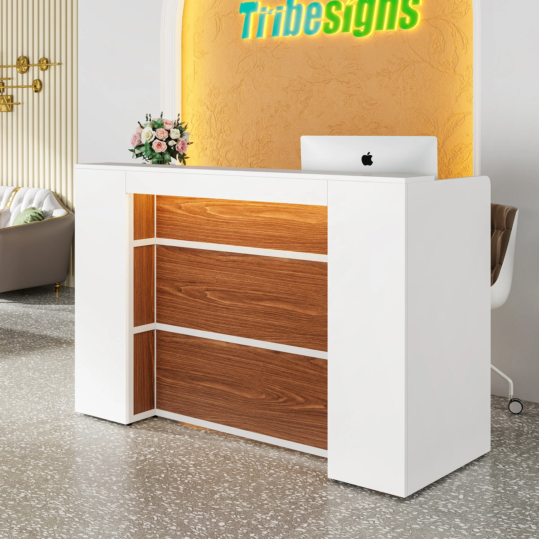 Tribesigns  Beauty Salon Front Desk Reception Counter  with LED Lights