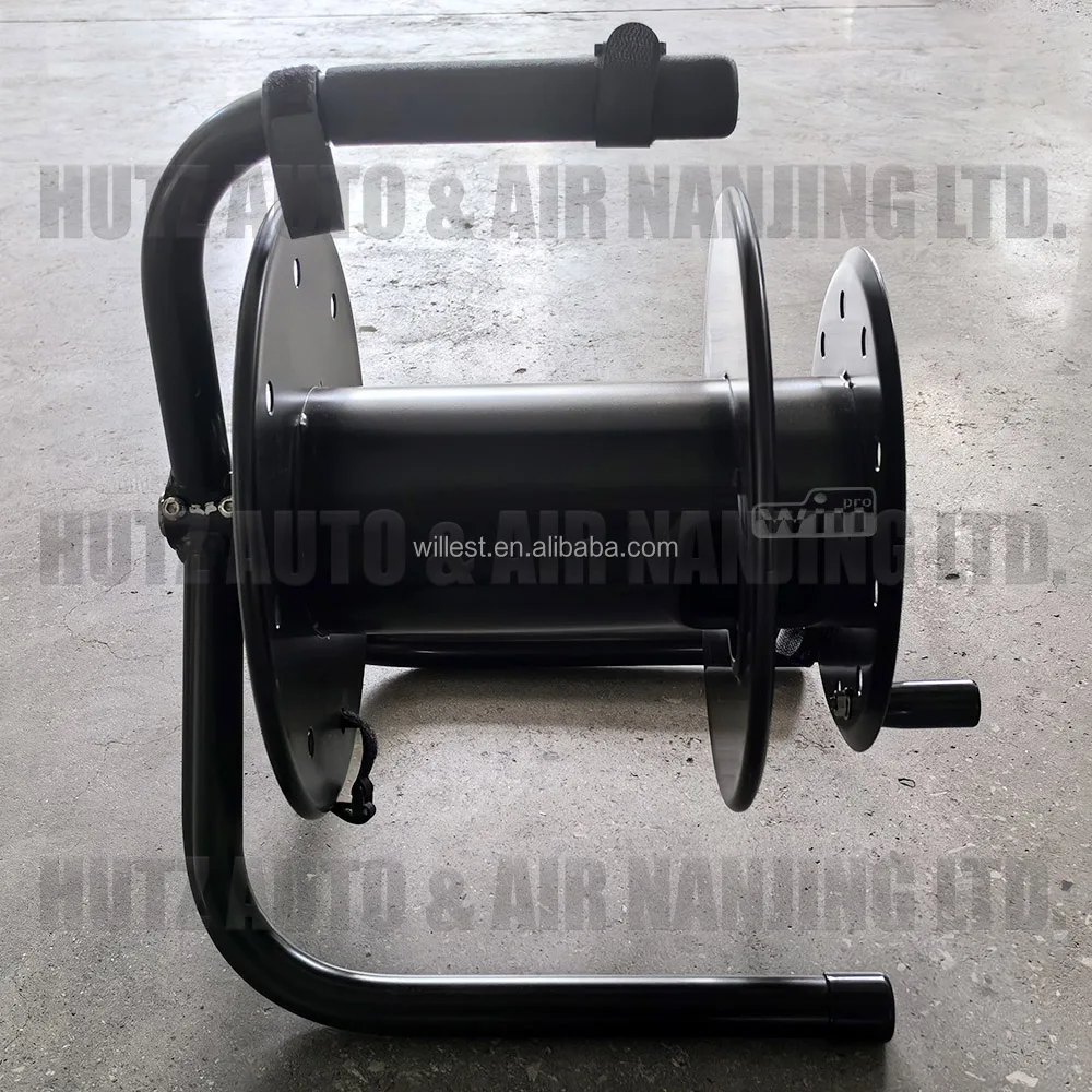 Free standing light cable container WILLEST manual crank cable storage metal stand HRO327-C triangle base portable cable reel