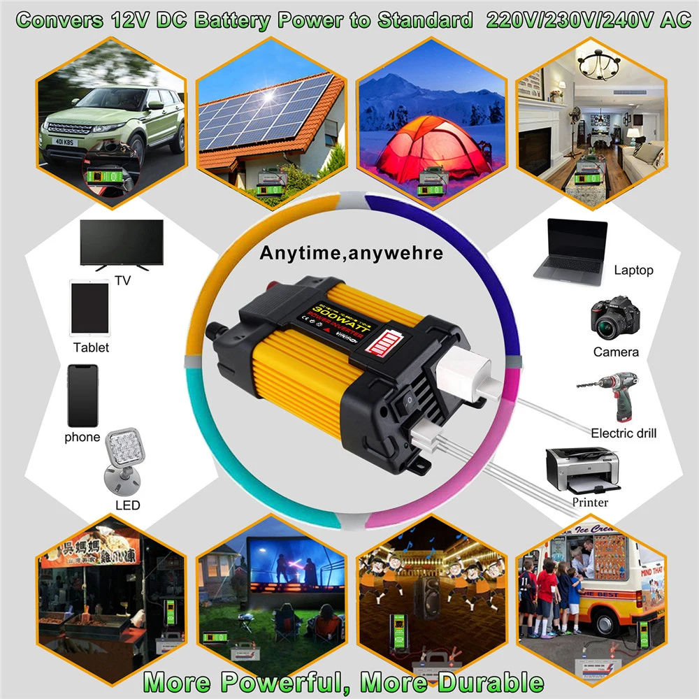 Портативный генератор SHENPU, инвертор мощности 300 Вт, чистый синусоидальный инвертор с батареей