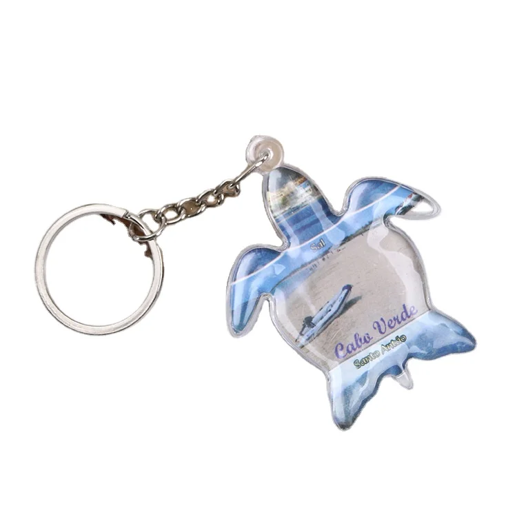 Custom Design DIY Print Photo insert Sea Turtle Clear plastic Acrylic Keychain For Gift