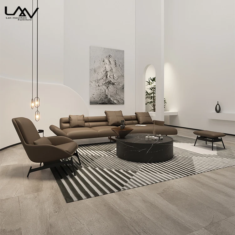 Italian Minimalist Wooden Frame Leather Living Room 3 Seat Sofa Modern Luxury Sofa Set Furniture For Hotel Villa Art Hall