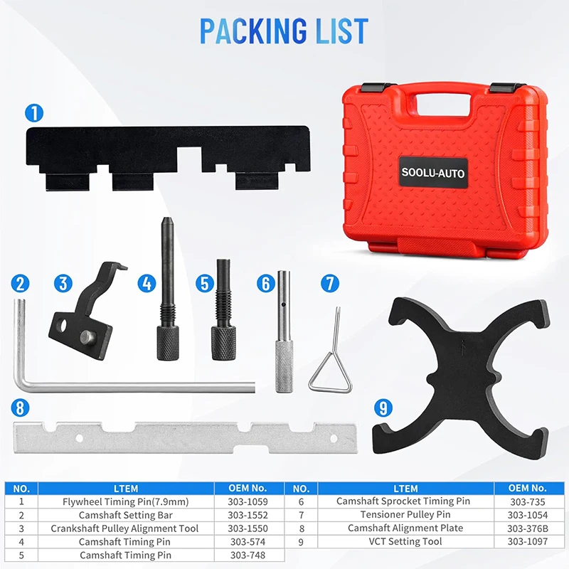 Crankshaft Camshaft Timing Belt Locking Alignment Tool Set Compatible with Ford Focus Escape Transit Volvo S60 S80 V60 V70