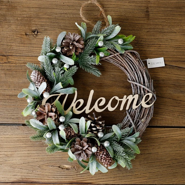 Christmas Front Door Wreaths Plain Welcome Sign Door Wreath Wholesale Artificial Christmas Wreaths