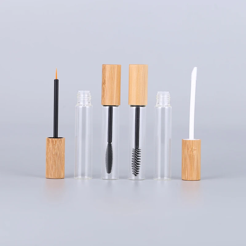 Quality Clear Glass Lip Gloss Tube Bamboo Cap 10ml Luxury Bamboo Glass Lip Gloss Container