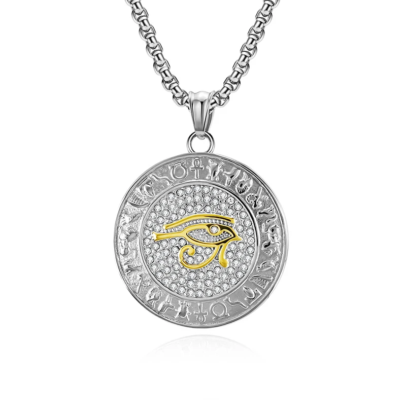 Модные Древние египетские ювелирные изделия ожерелье из нержавеющей стали круглый глаз horus кулон ожерелье