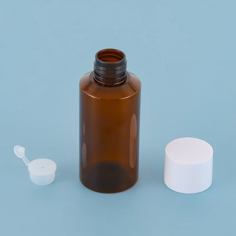 ABS white/black cap hydrosol bottle 100ml brown slant shoulder PET twist cap bottle