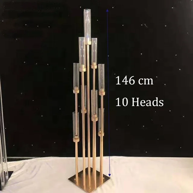 8 Heads Metal Candelabra Candle Holders Road Lead Table Centerpiece Gold Candelabrum Stand Pillar Candlestick For Wedding