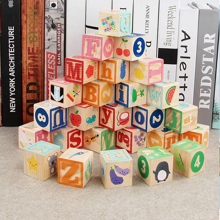 Custom Kids Early Learning Montessori Alphabet Letters Digital Wooden ABC Cube Blocks Educational Toys