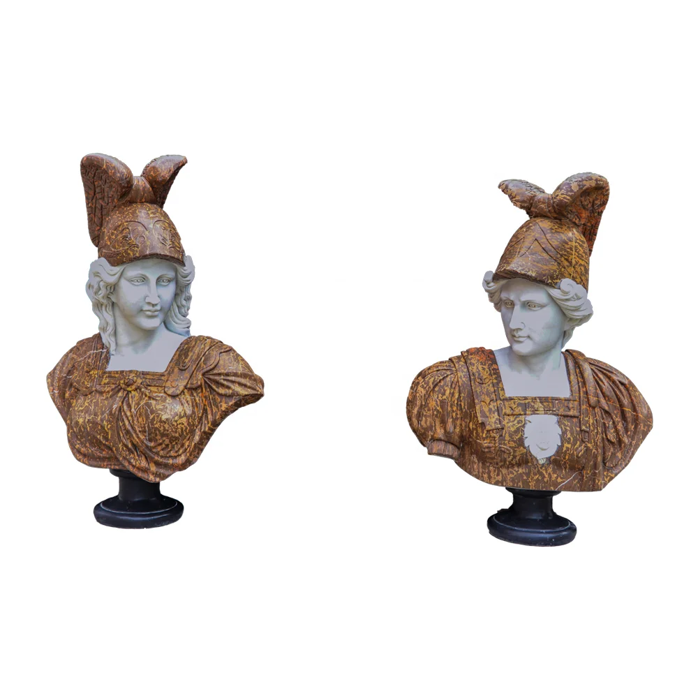 SHENGHUA Customized Natural stone man hand carved mixed color marble roman  bust statue sculpture for sale