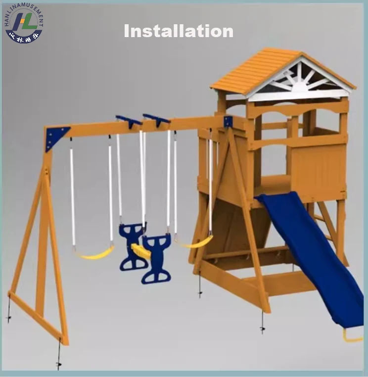 Kids outdoor playground equipment Wood Playground Wood Play House Wooden Playhouse