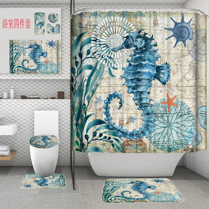 
Luxury Custom Shower Curtain 4 Piece Set For Bathroom 3D Printing Bathroom Shower Curtain 