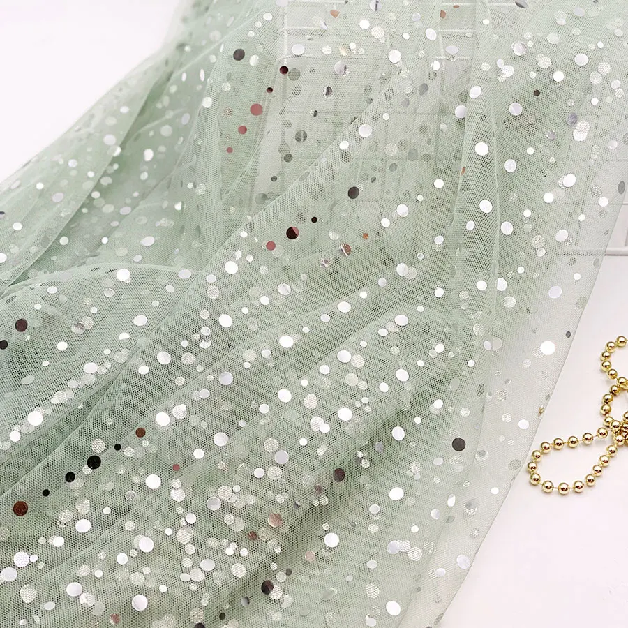 Children girl cute diy dress material plain soft sheer bond polka dot sequin 100% polyester net tulle mesh fabric