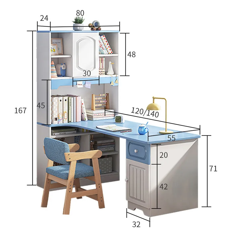 Home Living Room Furniture Writing Computer Desk Simple Wooden with Book Case Cabinet