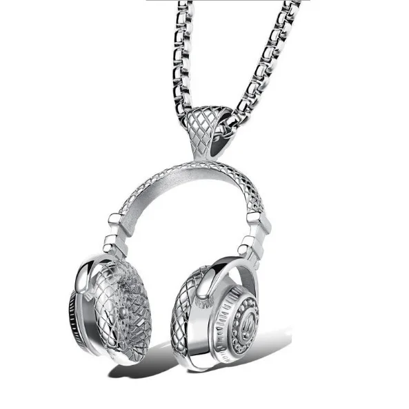 Retro headphones music couple pendant necklace men and women hip-hop leisure literary necklaces personality gift 2024