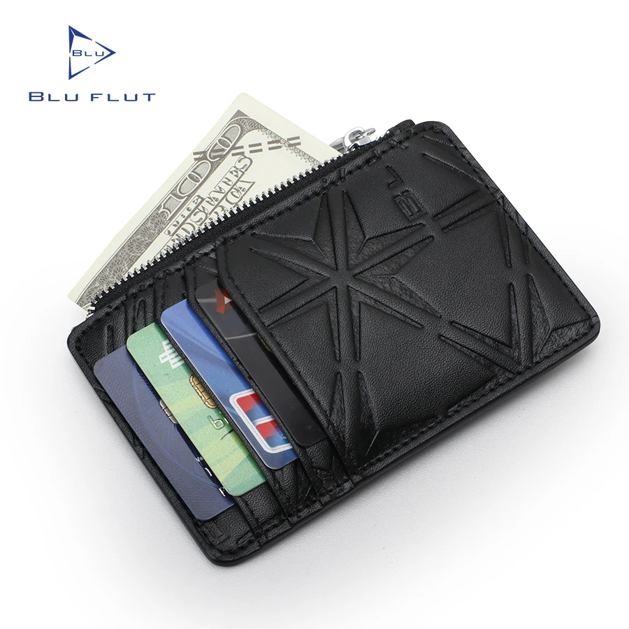 Bluflut Customized logo Embossed Wallet Leather Credit Card Holder RFID Slim Small Coin Pocket Card Bags